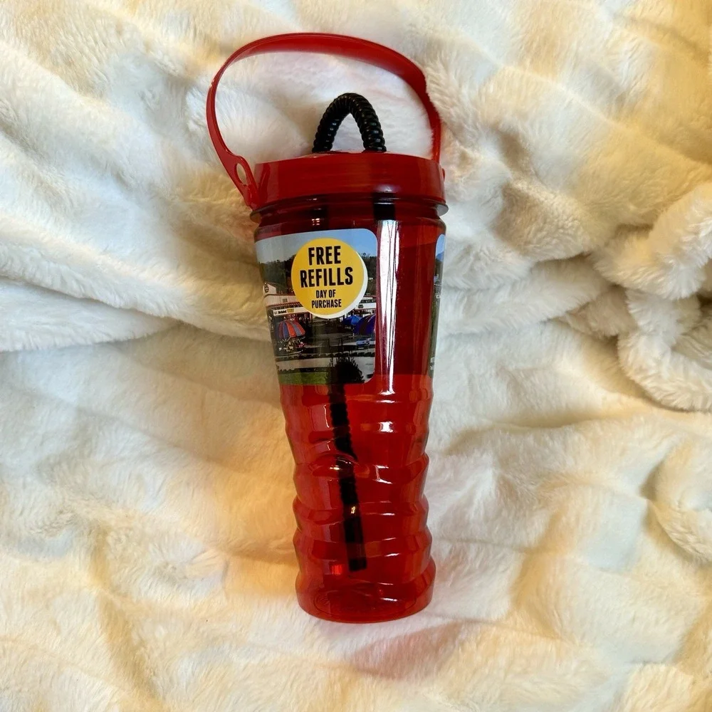 NASCAR Speed Park Souvenir Cup 32oz‎ Red w/ Handle Lid & Straw Whirley